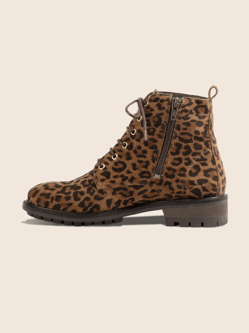Bottines plates à lacet cuir léopard
