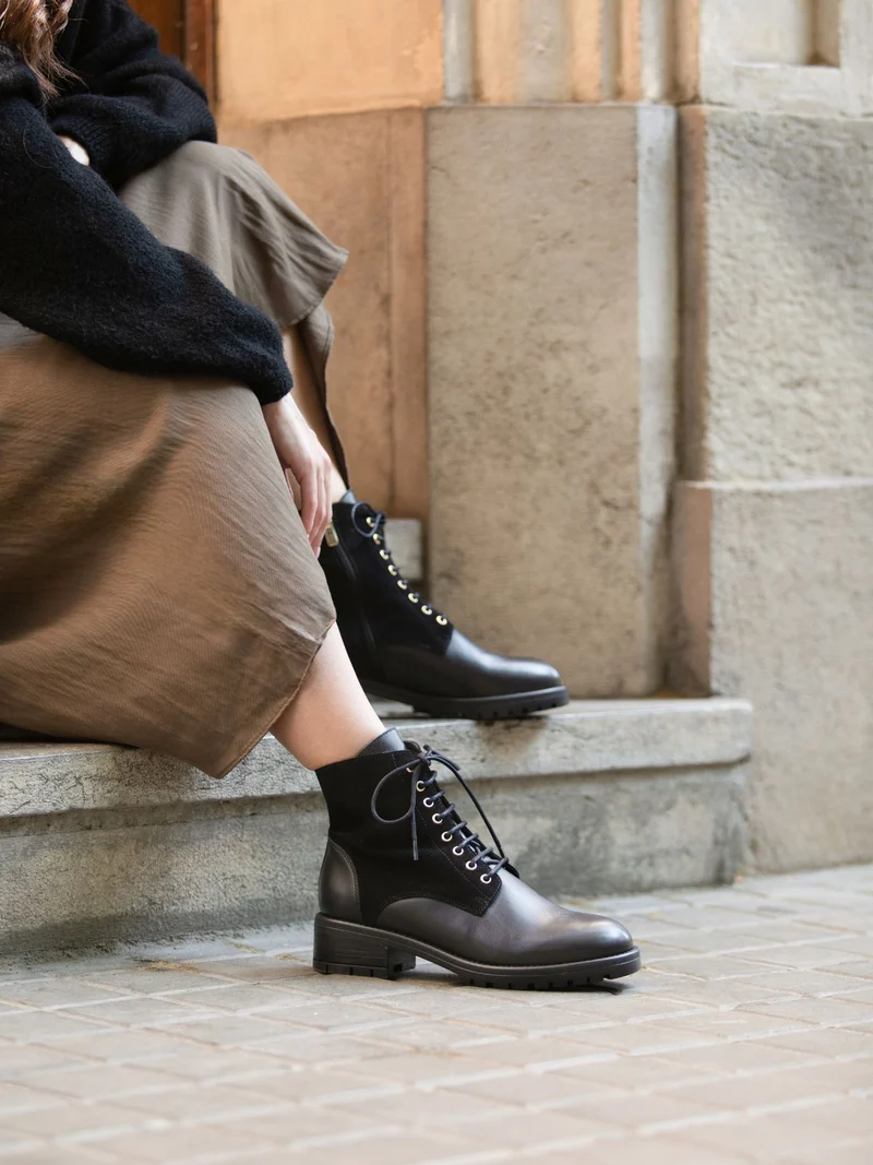 Bottines à lacet cuir noir