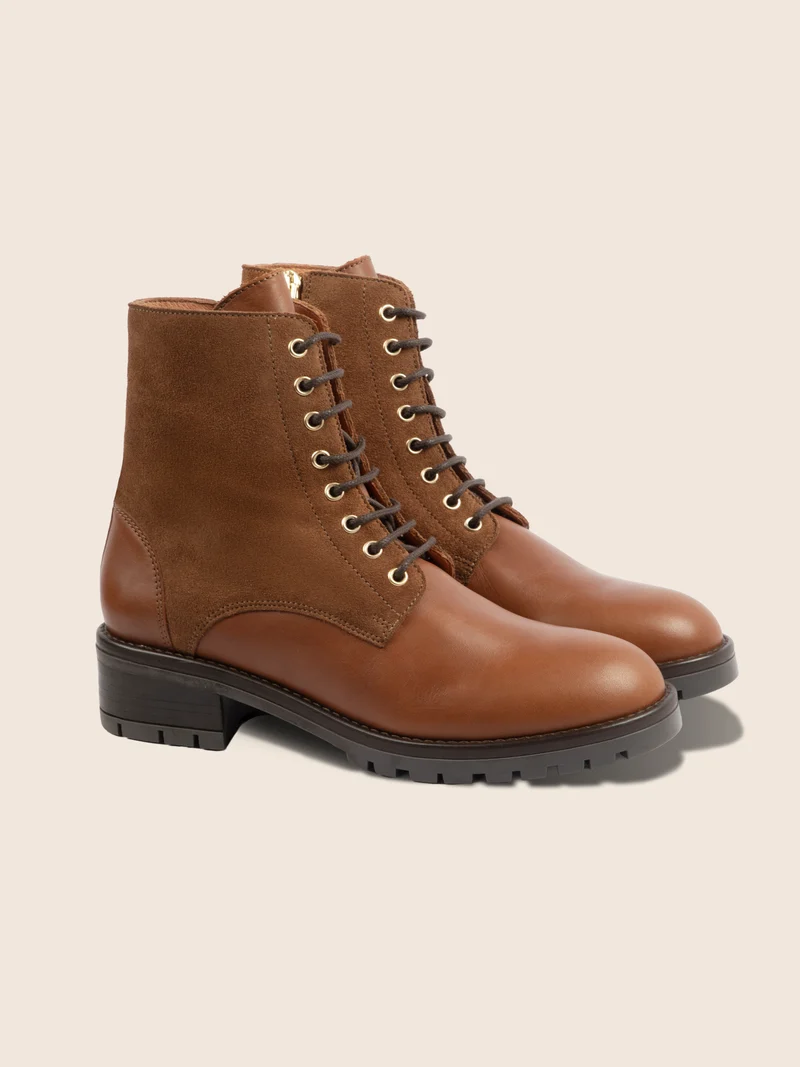 Bottines à lacet cuir camel