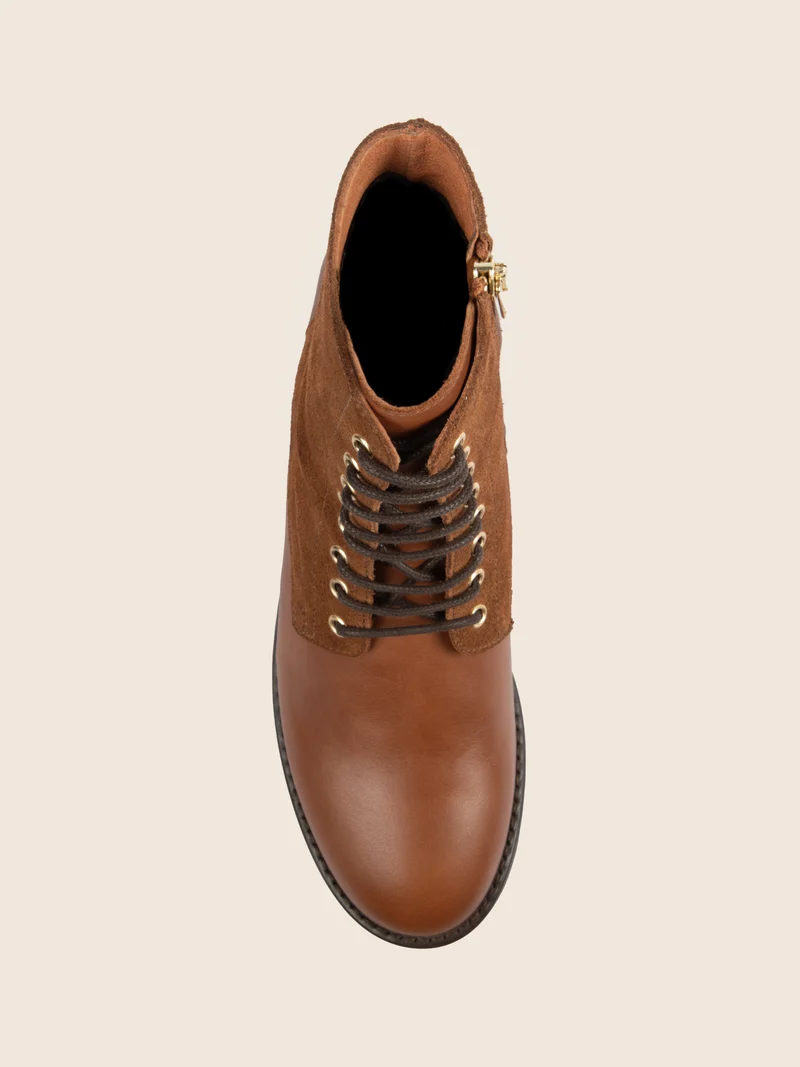 Bottines à lacet cuir camel