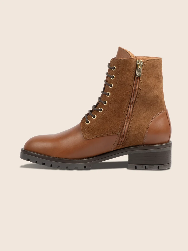 Bottines à lacet cuir camel