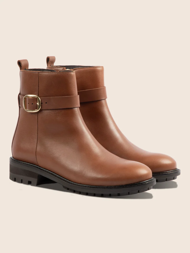 Bottines boucle cuir camel