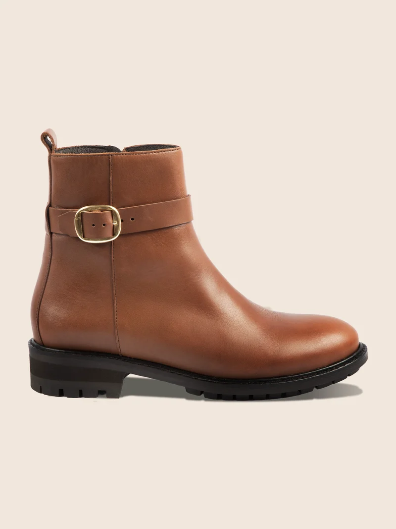 Bottines boucle cuir camel