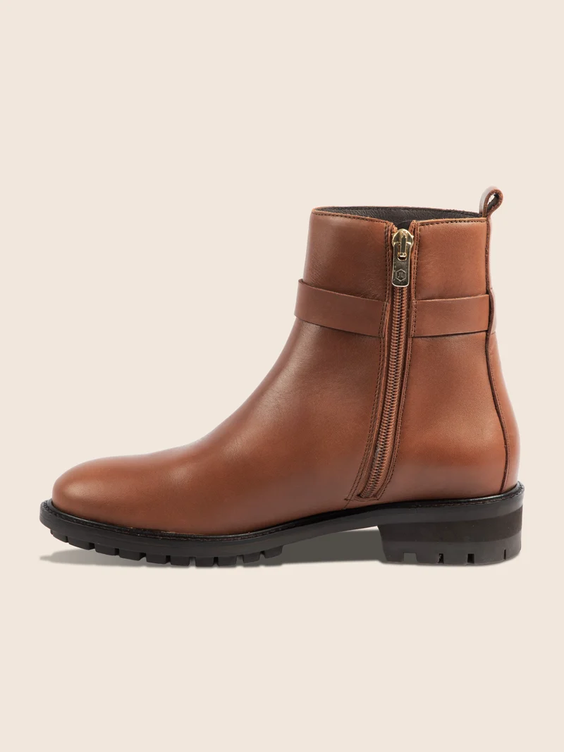 Bottines boucle cuir camel