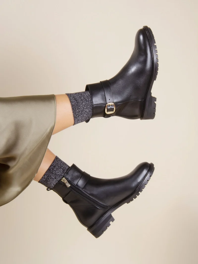 Bottines boucle cuir noir