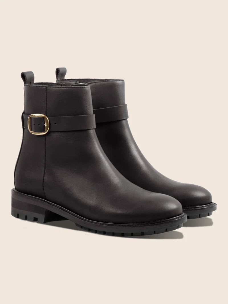 Bottines boucle cuir noir