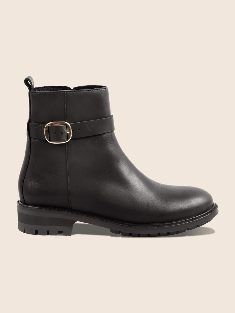 Bottines boucle cuir noir
