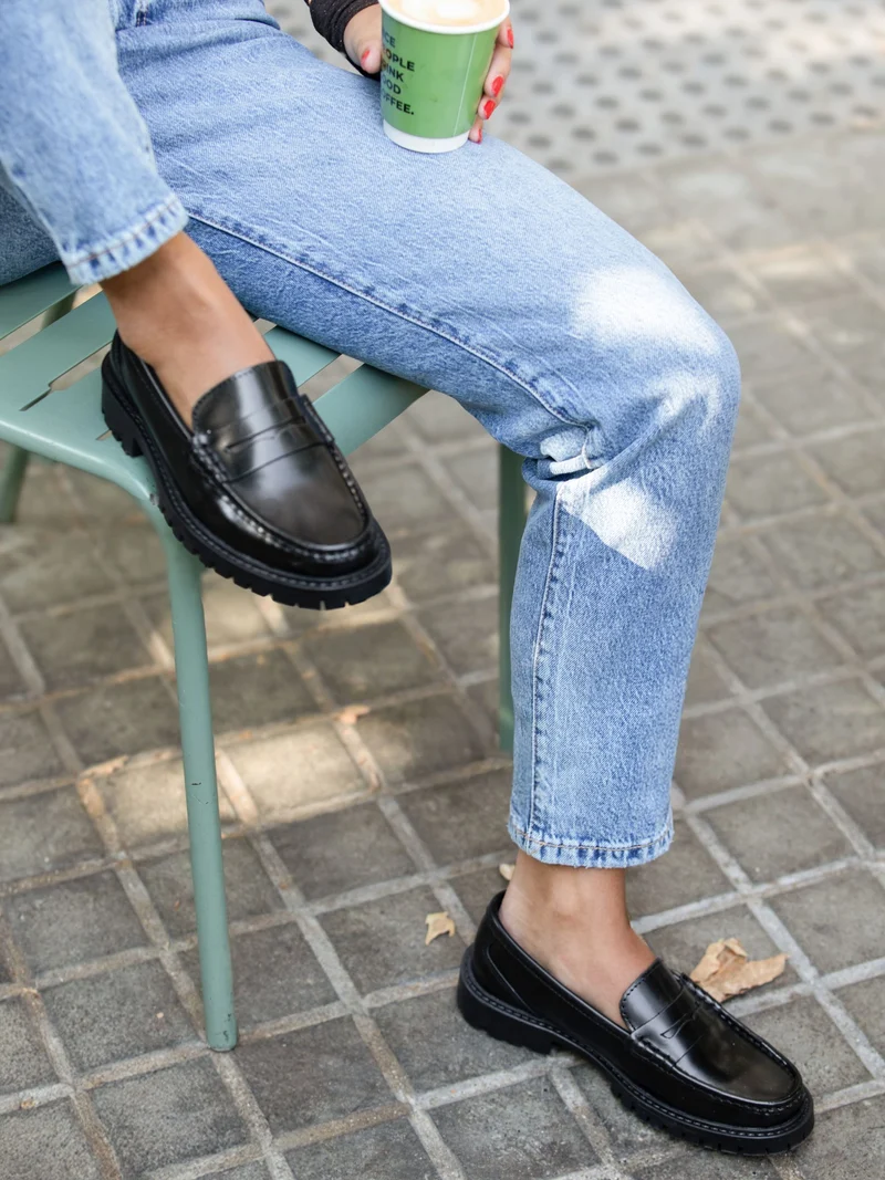 Mocassins cuir vernis noir
