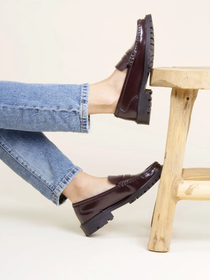 Mocassins cuir vernis bordeaux