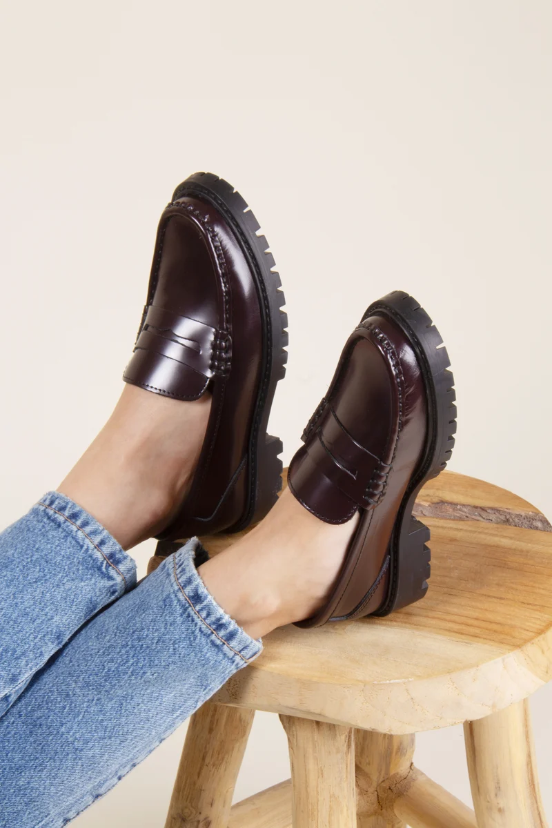 Mocassins cuir vernis bordeaux