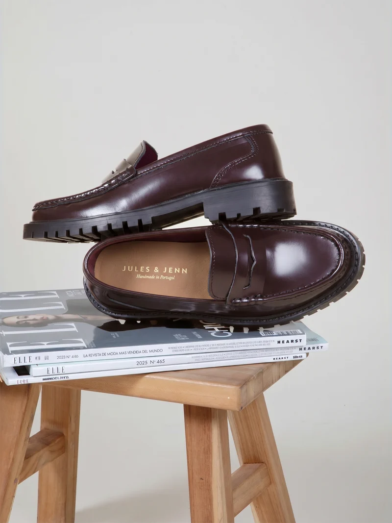 Mocassins cuir vernis bordeaux