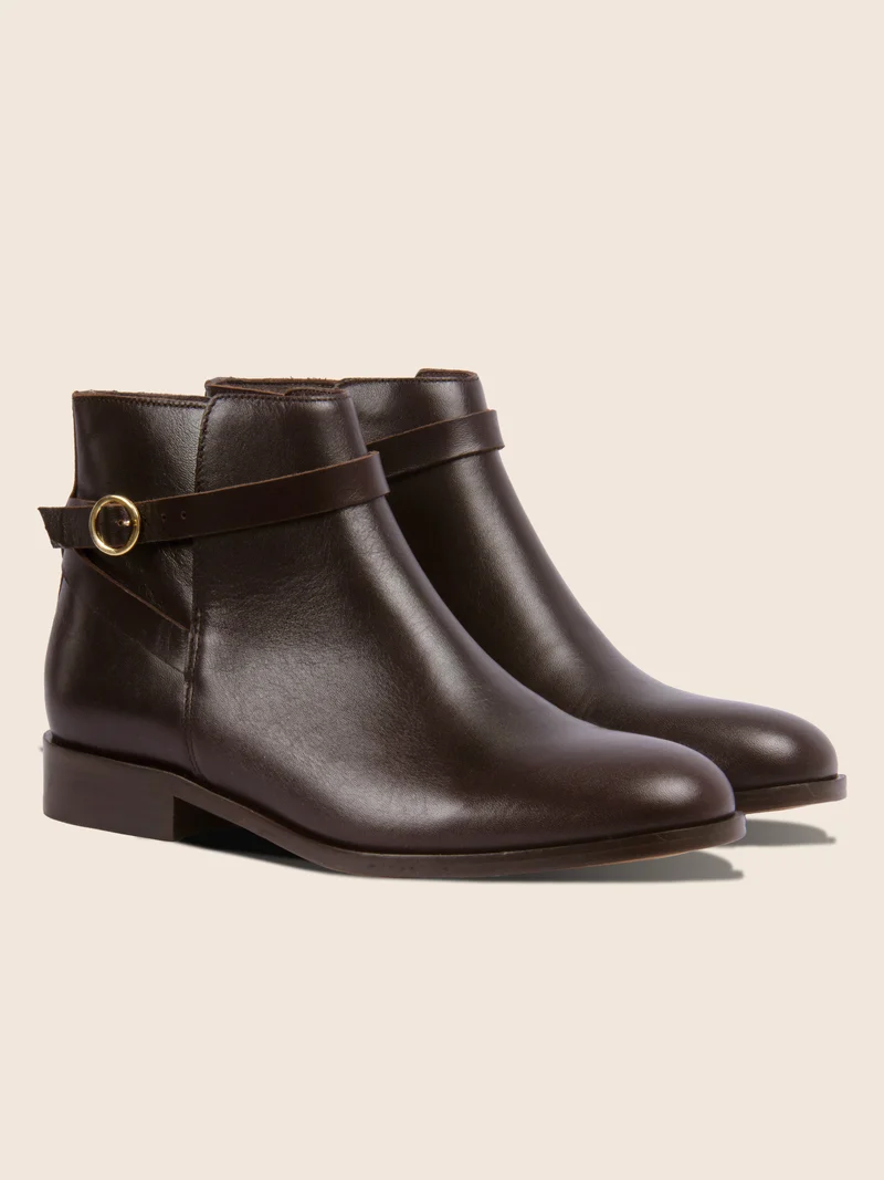 Bottines cavalières plates cuir marron
