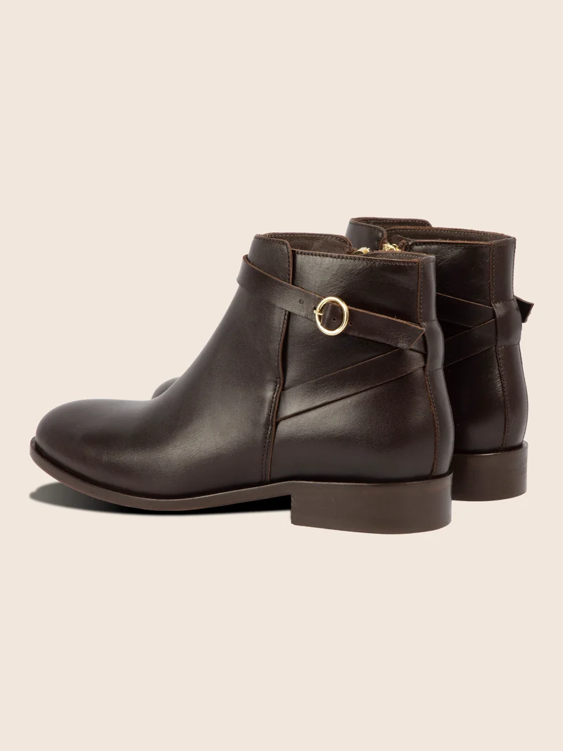 Bottines cavalières plates cuir marron