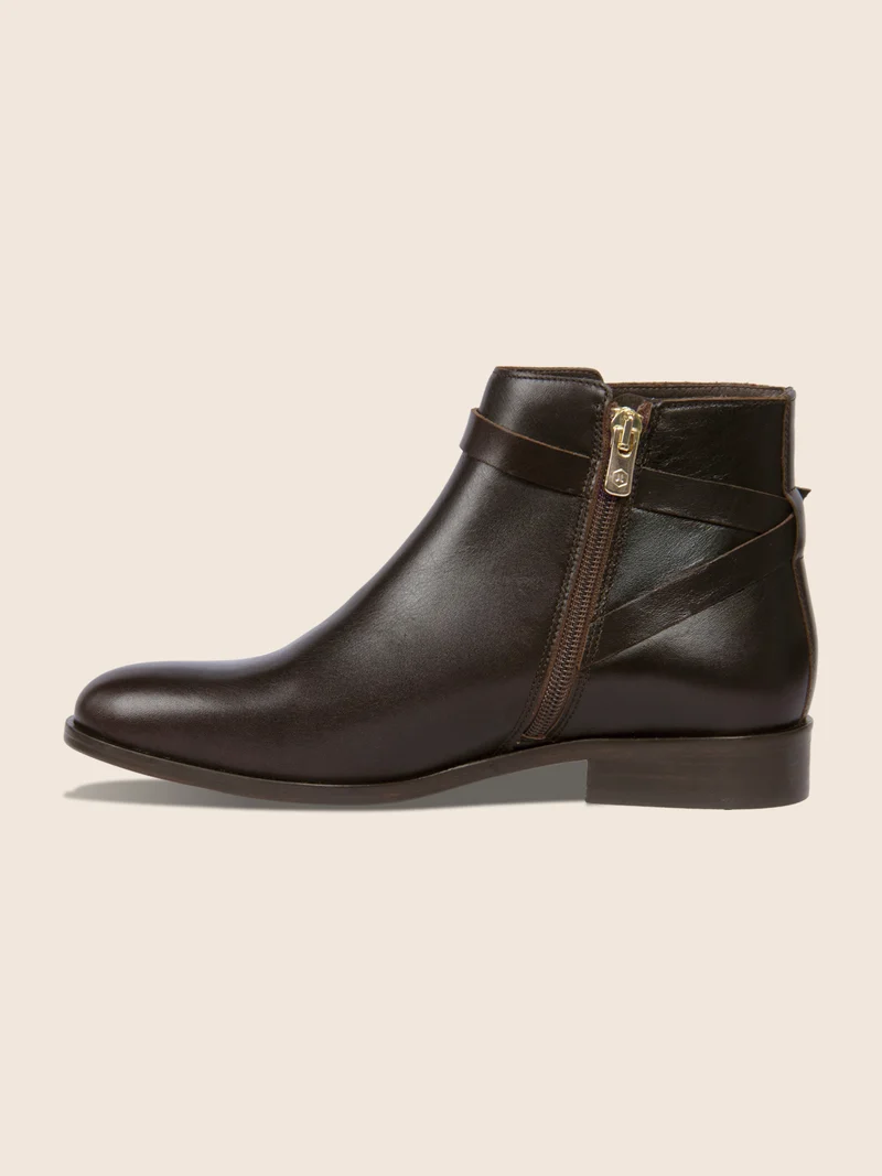 Bottines cavalières plates cuir marron