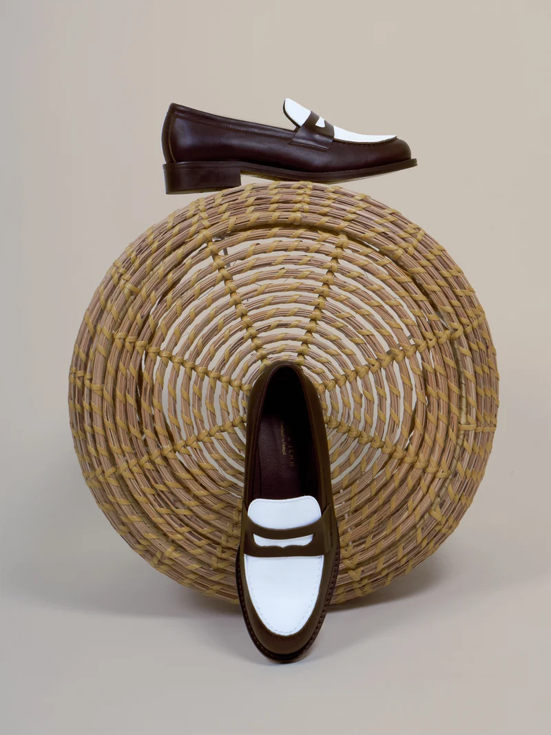 Mocassins cuir marron blanc