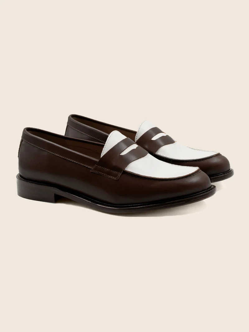 Mocassins cuir marron blanc
