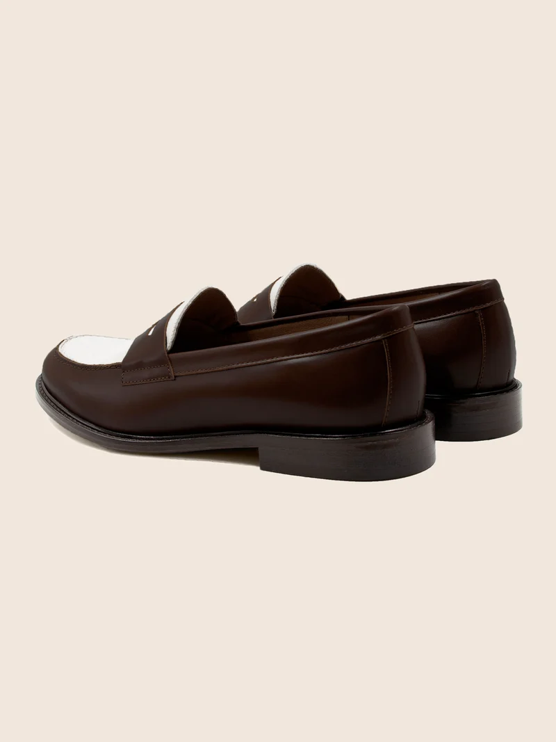 Mocassins cuir marron blanc