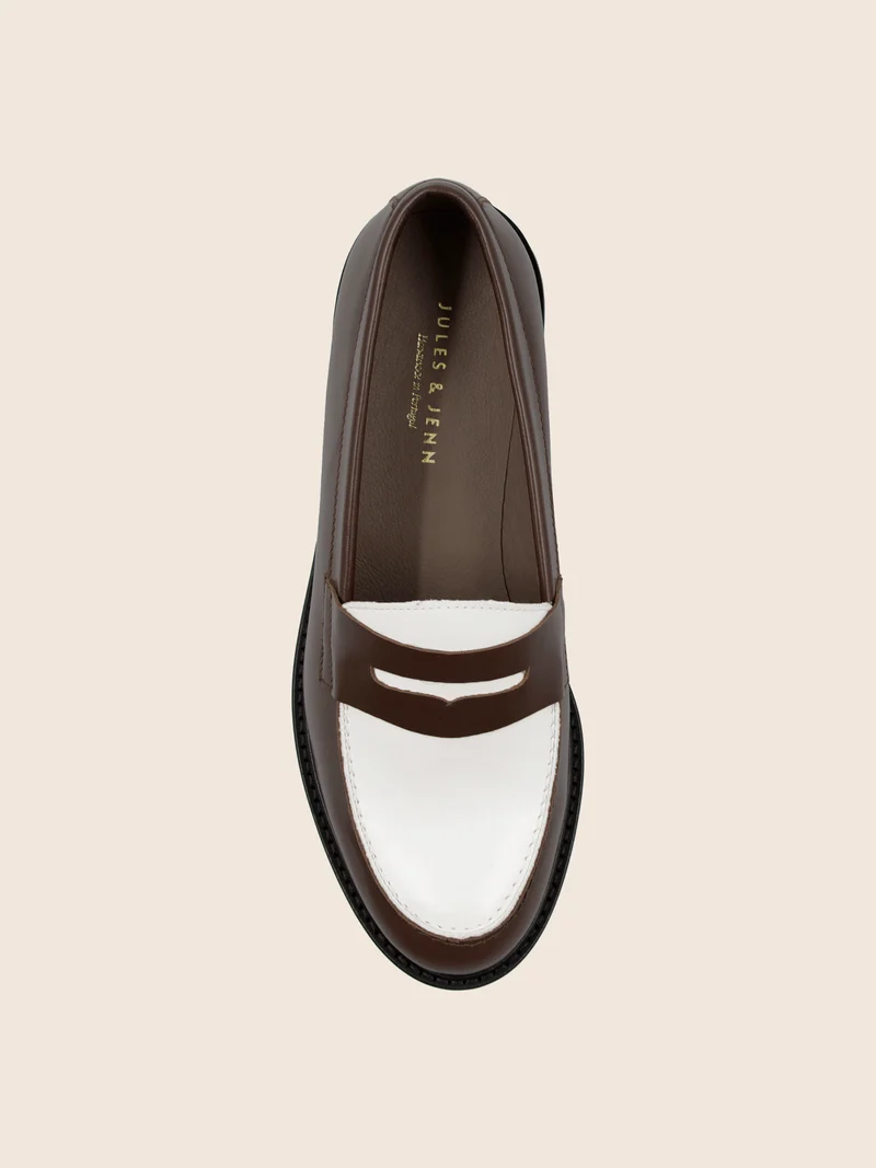 Mocassins cuir marron blanc