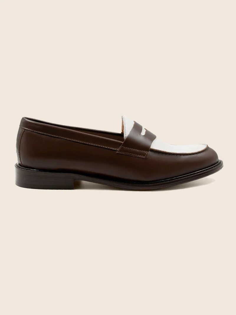 Mocassins cuir marron blanc