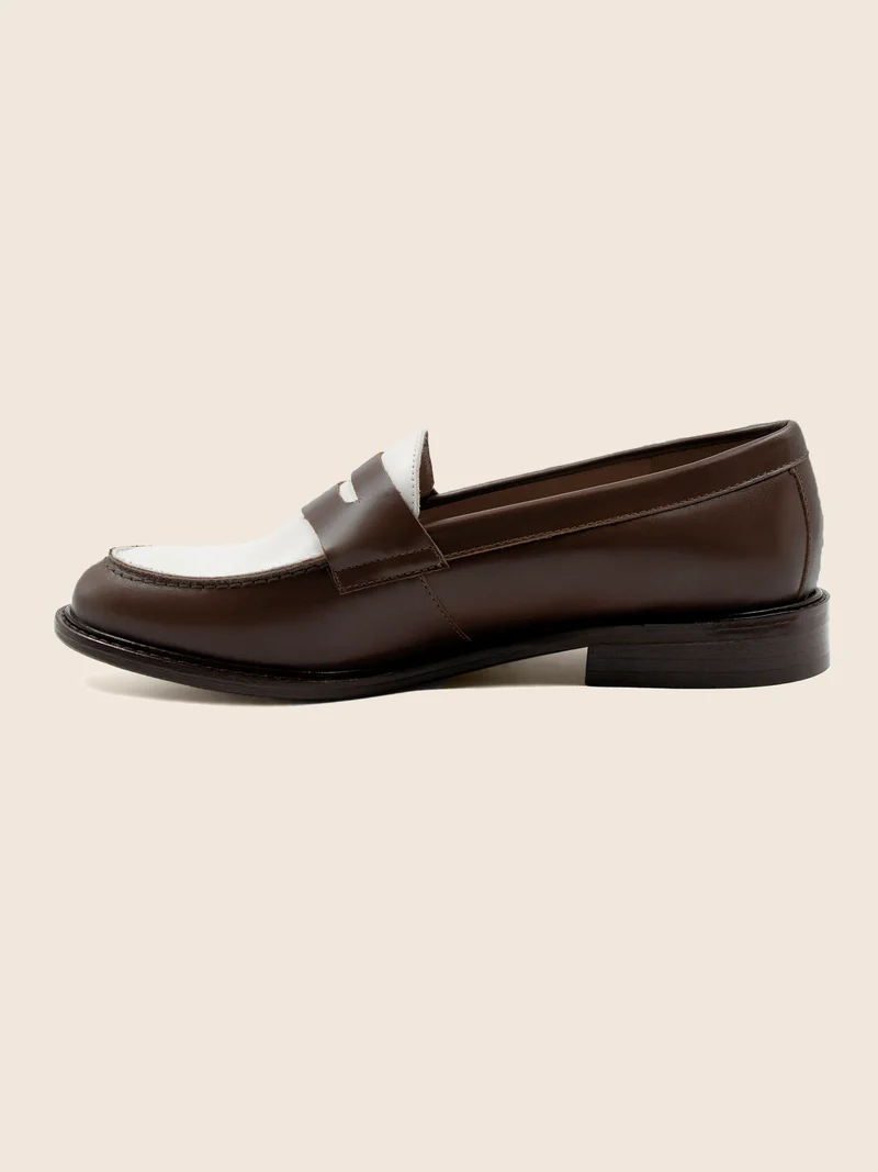 Mocassins cuir marron blanc