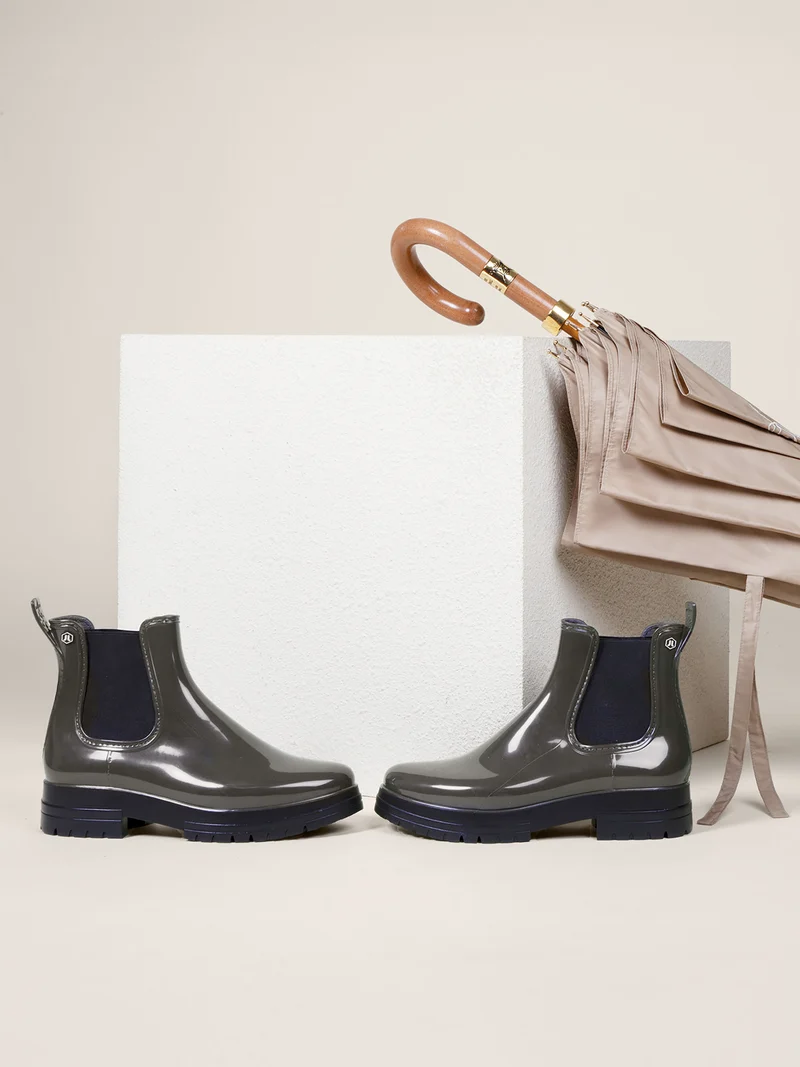 Bottines de pluie crantées kaki noir