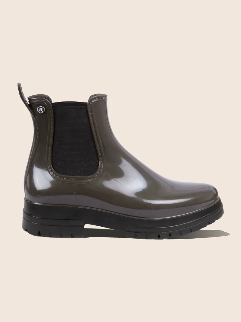 Bottines de pluie crantées kaki noir