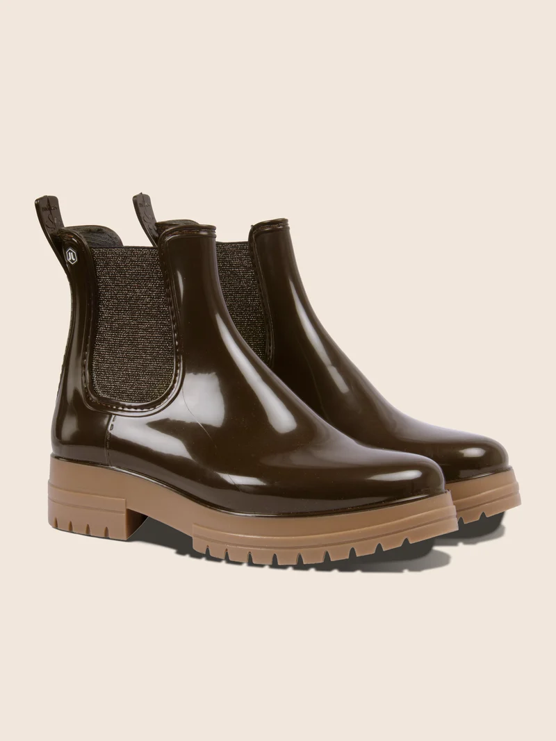 Bottines de pluie crantées marron beige