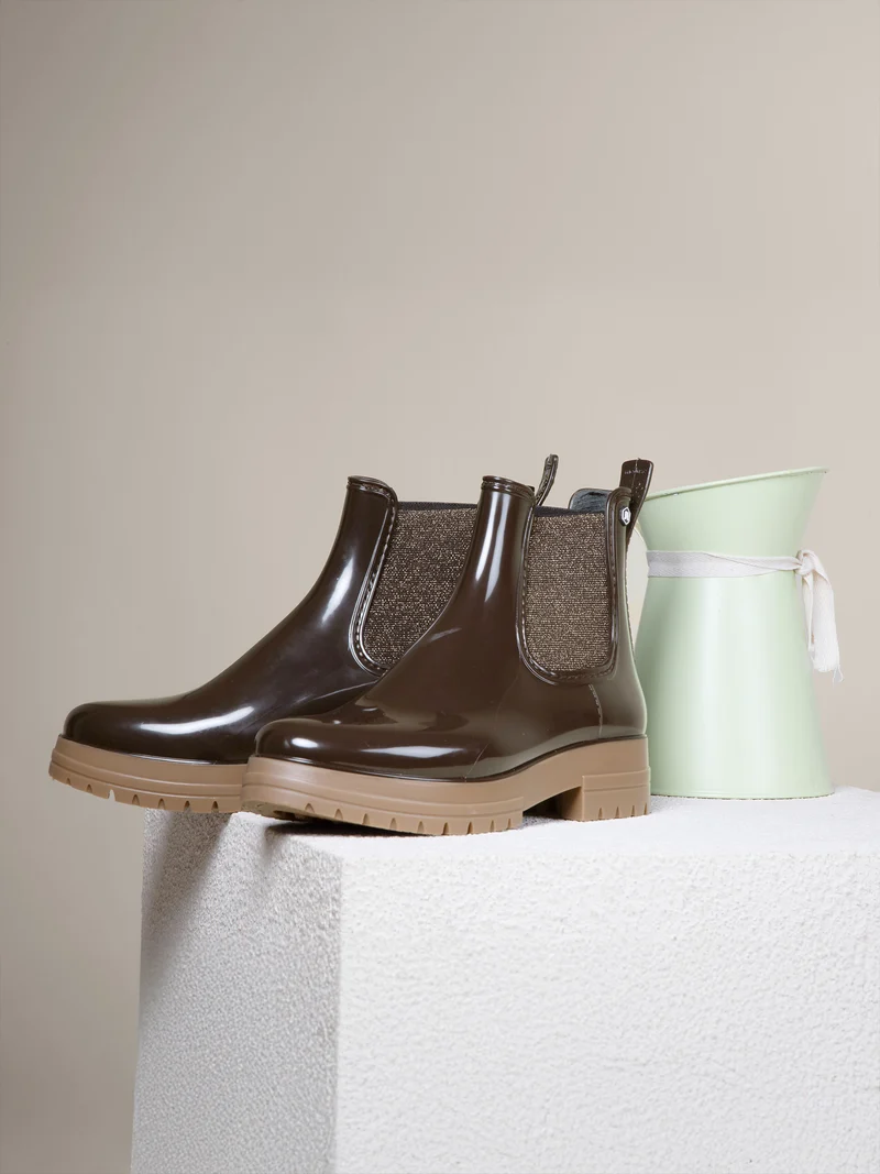 Bottines de pluie crantées marron beige