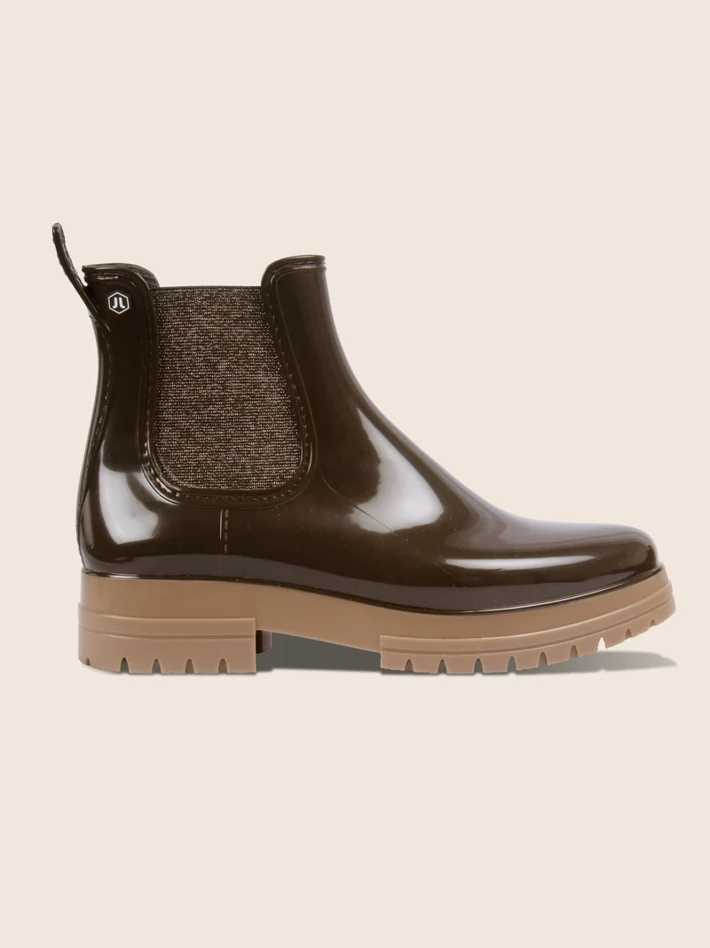 Bottines de pluie crantées marron beige