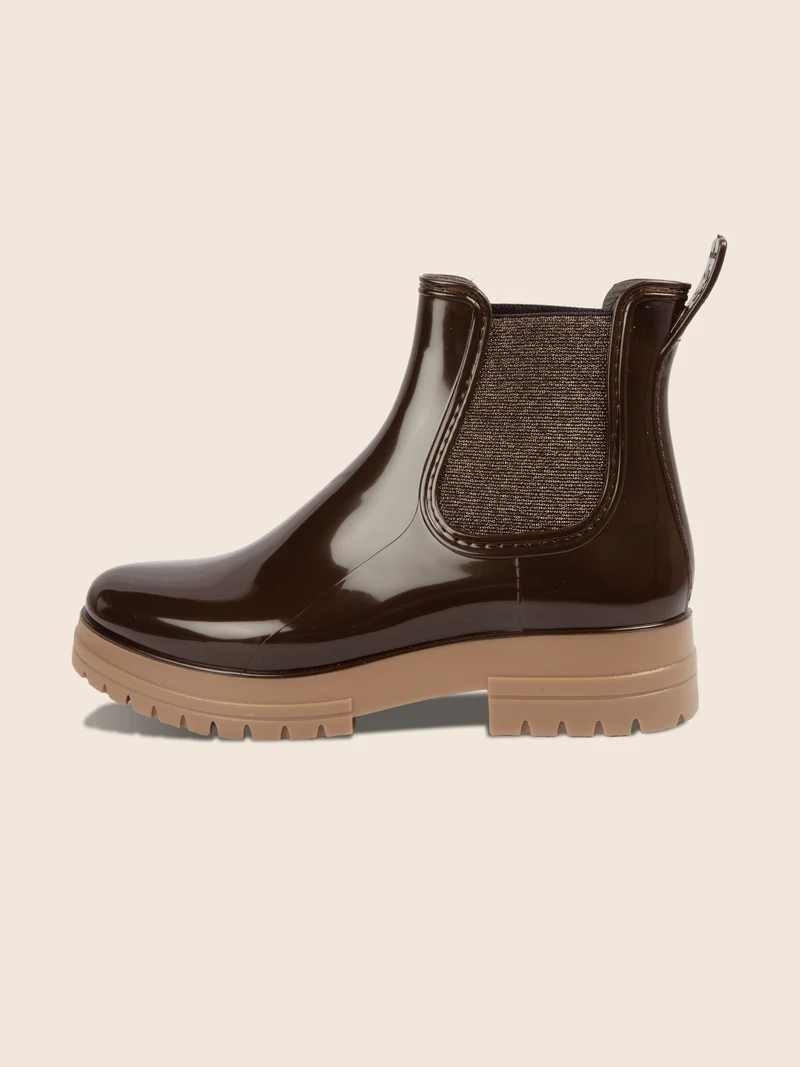 Bottines de pluie crantées marron beige