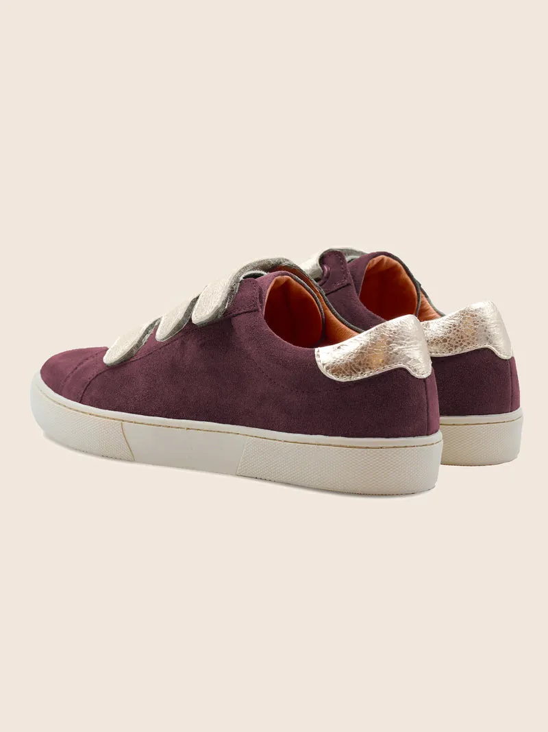 Baskets scratch cuir daim bordeaux doré