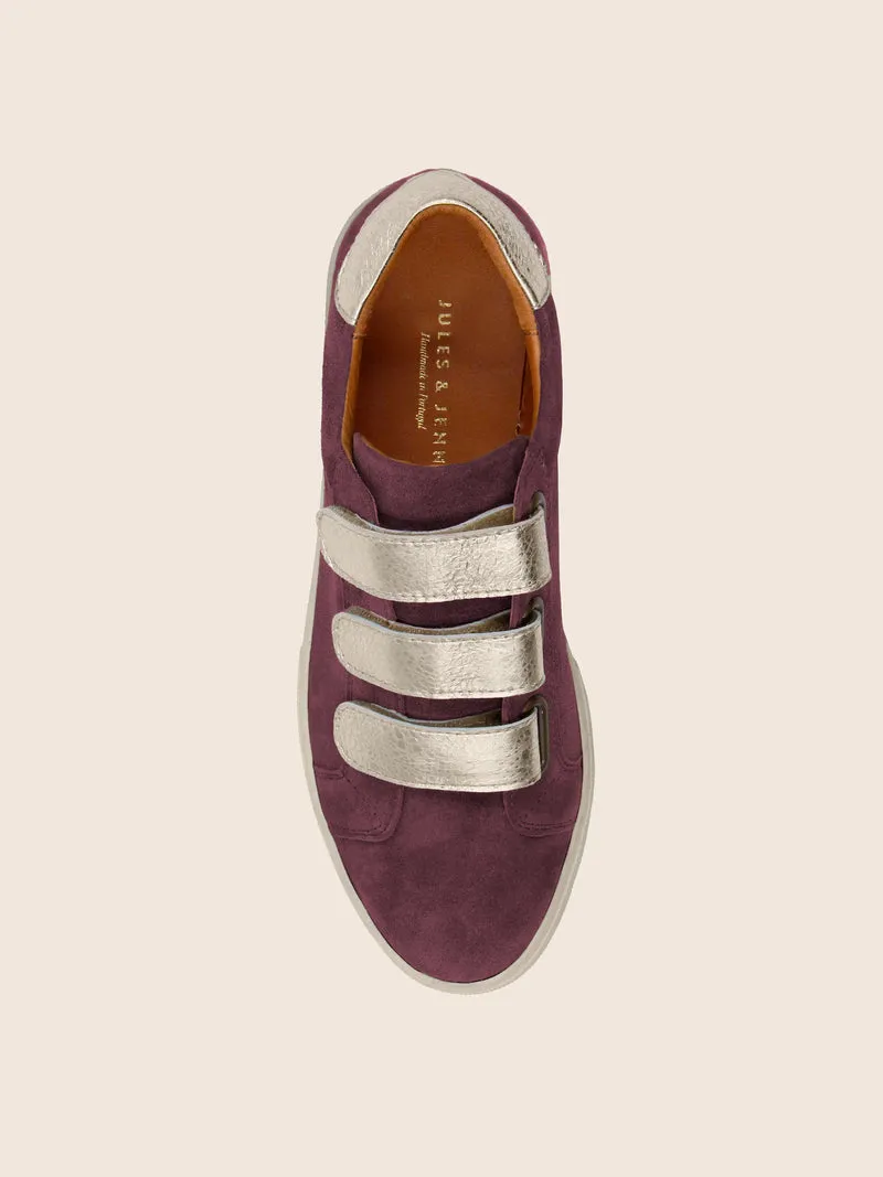 Baskets scratch cuir daim bordeaux doré