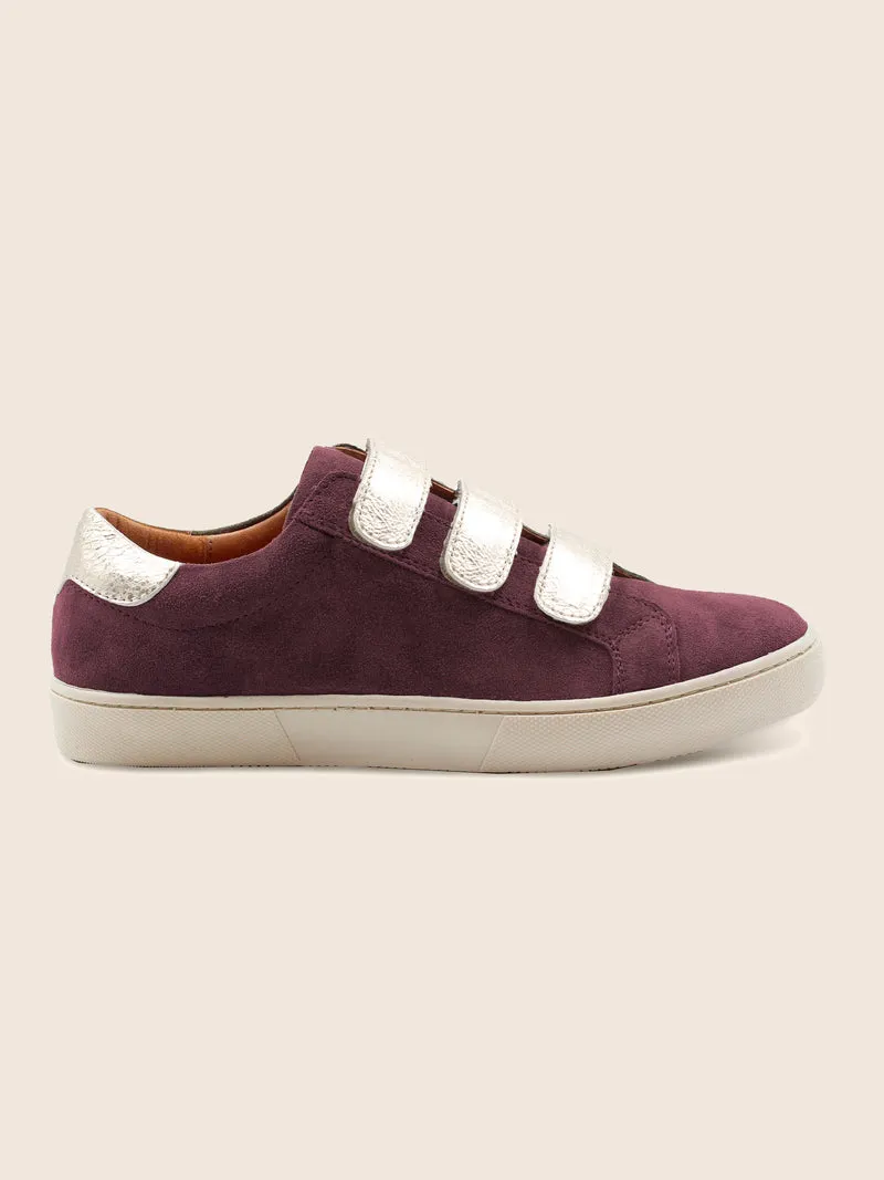 Baskets scratch cuir daim bordeaux doré