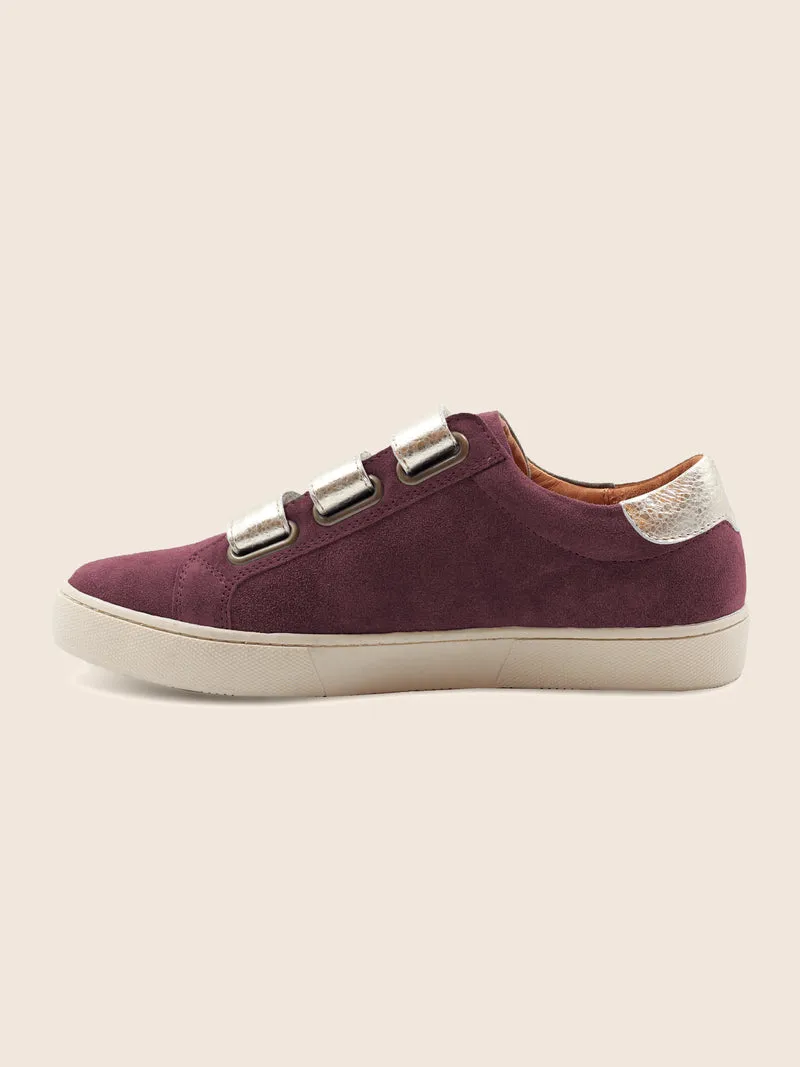 Baskets scratch cuir daim bordeaux doré