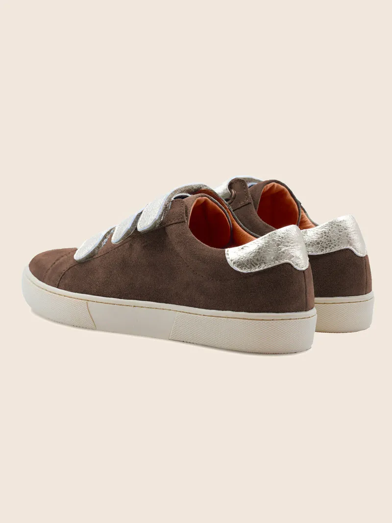 Baskets scratch cuir daim marron doré