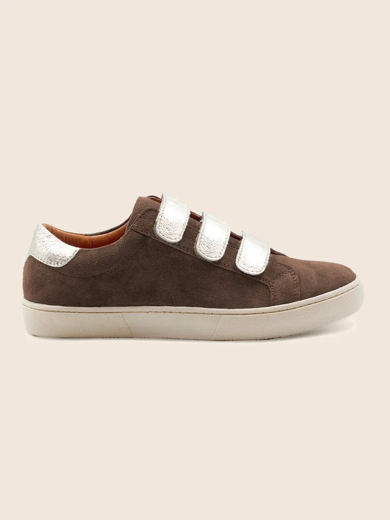 Baskets scratch cuir daim marron doré