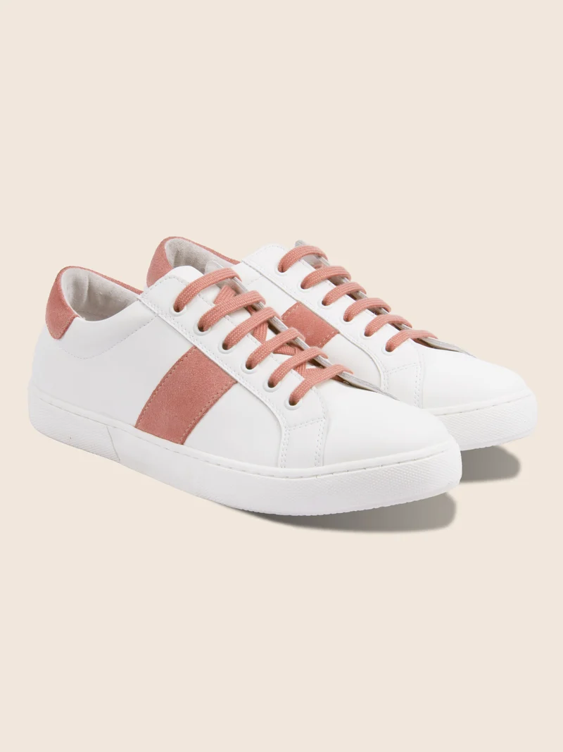 Tennis lacet cuir blanc rose
