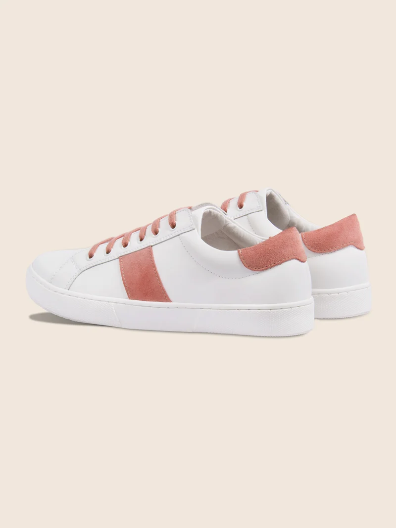 Tennis lacet cuir blanc rose