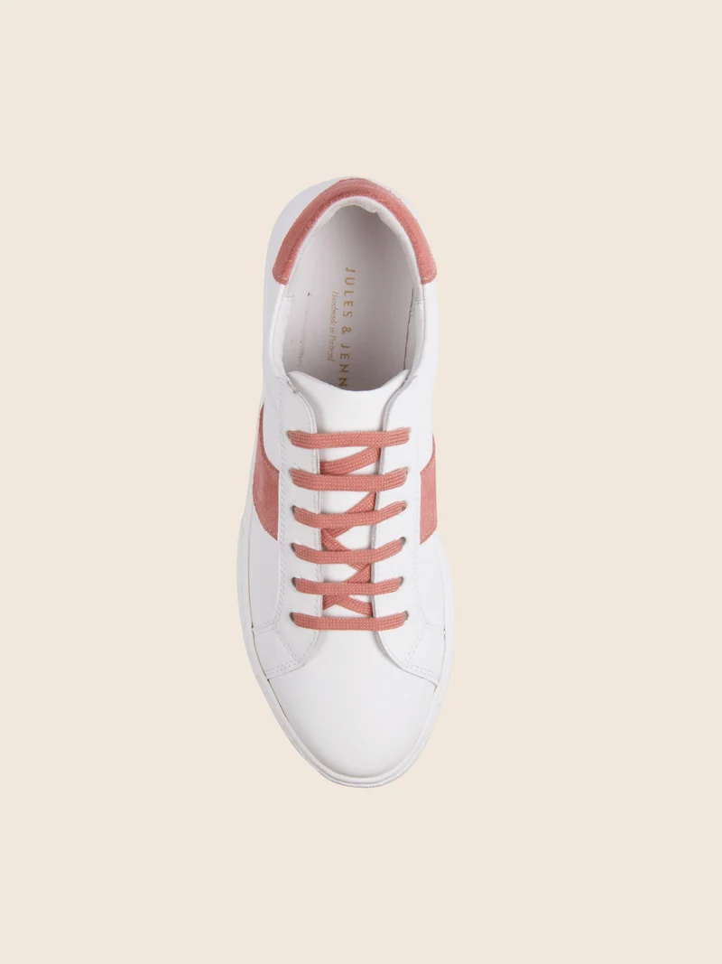 Tennis lacet cuir blanc rose