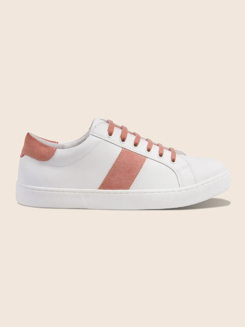 Tennis lacet cuir blanc rose