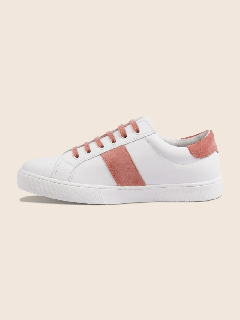 Tennis lacet cuir blanc rose