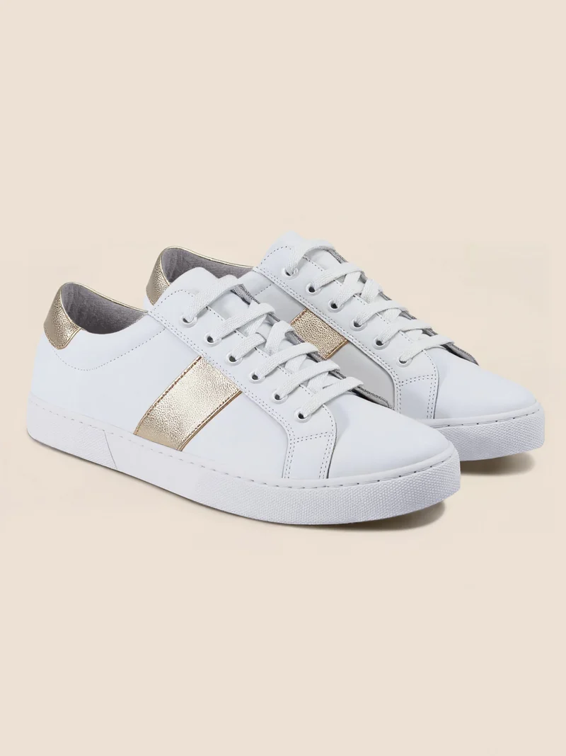 Tennis lacet cuir blanc doré