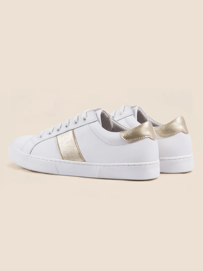 Tennis lacet cuir blanc doré