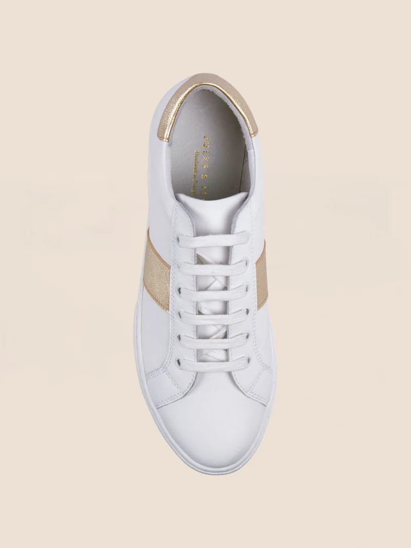 Tennis lacet cuir blanc doré
