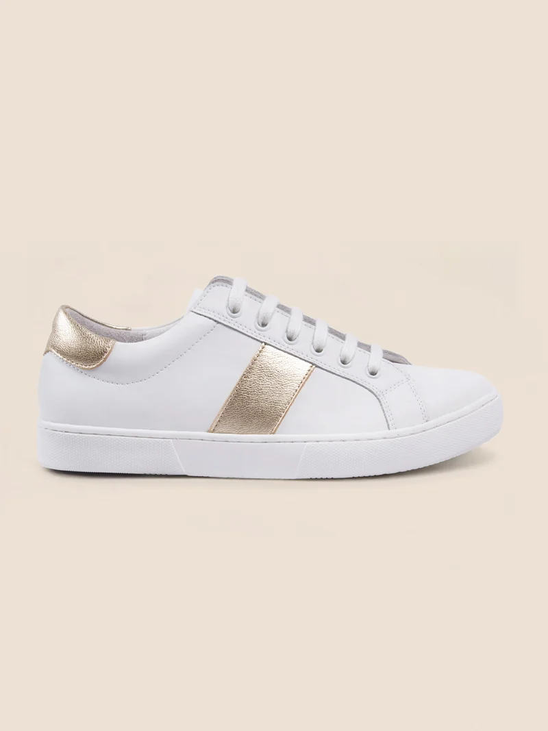 Tennis lacet cuir blanc doré