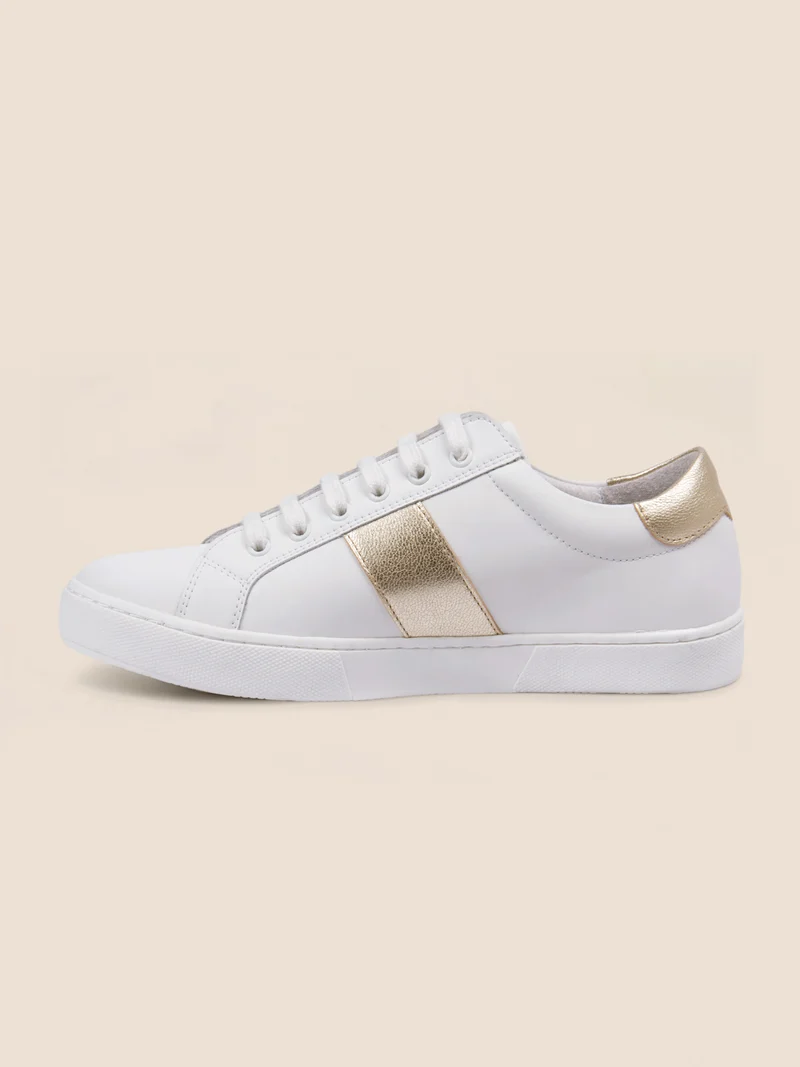 Tennis lacet cuir blanc doré