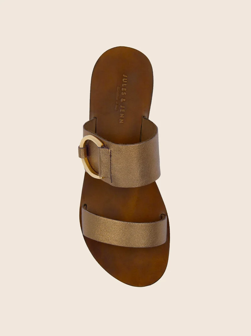 Sandales boucle cuir métallisé bronze