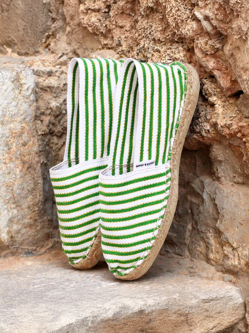 Espadrilles toile coton vert doré