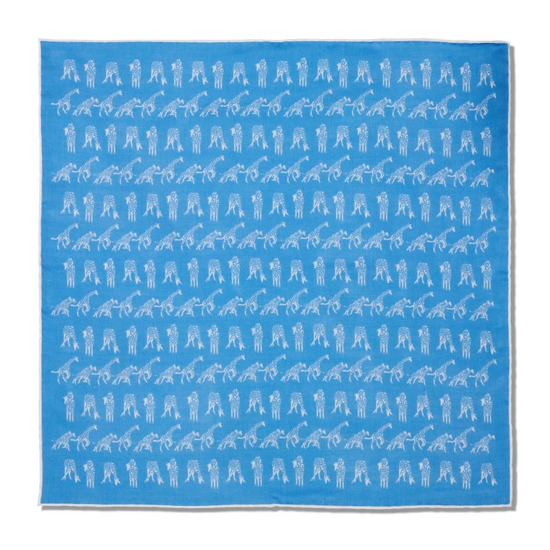 Pochette bleu ciel & blanc - Motif Girafes- Laine & Soie