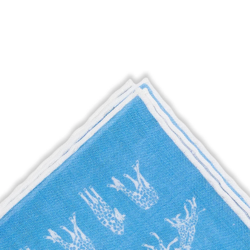 Pochette bleu ciel & blanc - Motif Girafes- Laine & Soie
